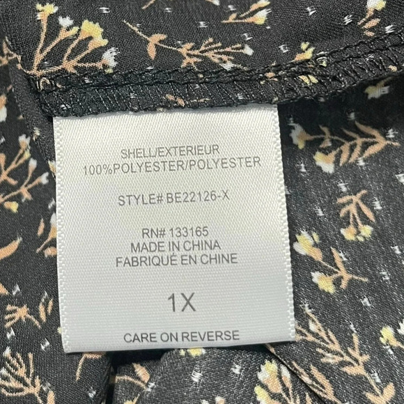 Everleigh Black Floral V-Neck Bohemian Roll-up Long Sleeves High-Low size 1X - Picture 11 of 11